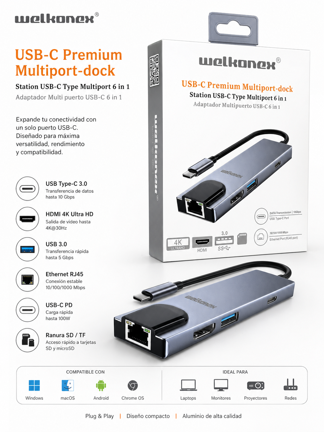 ADAPTADOR	TIPO C MULTIPUERTOS 6 EN 1