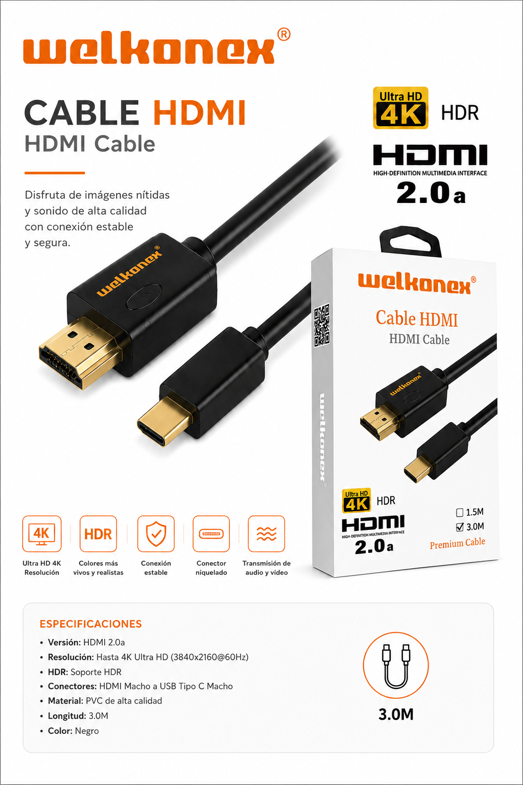 CABLE HDMI A HDMI 4K	3M