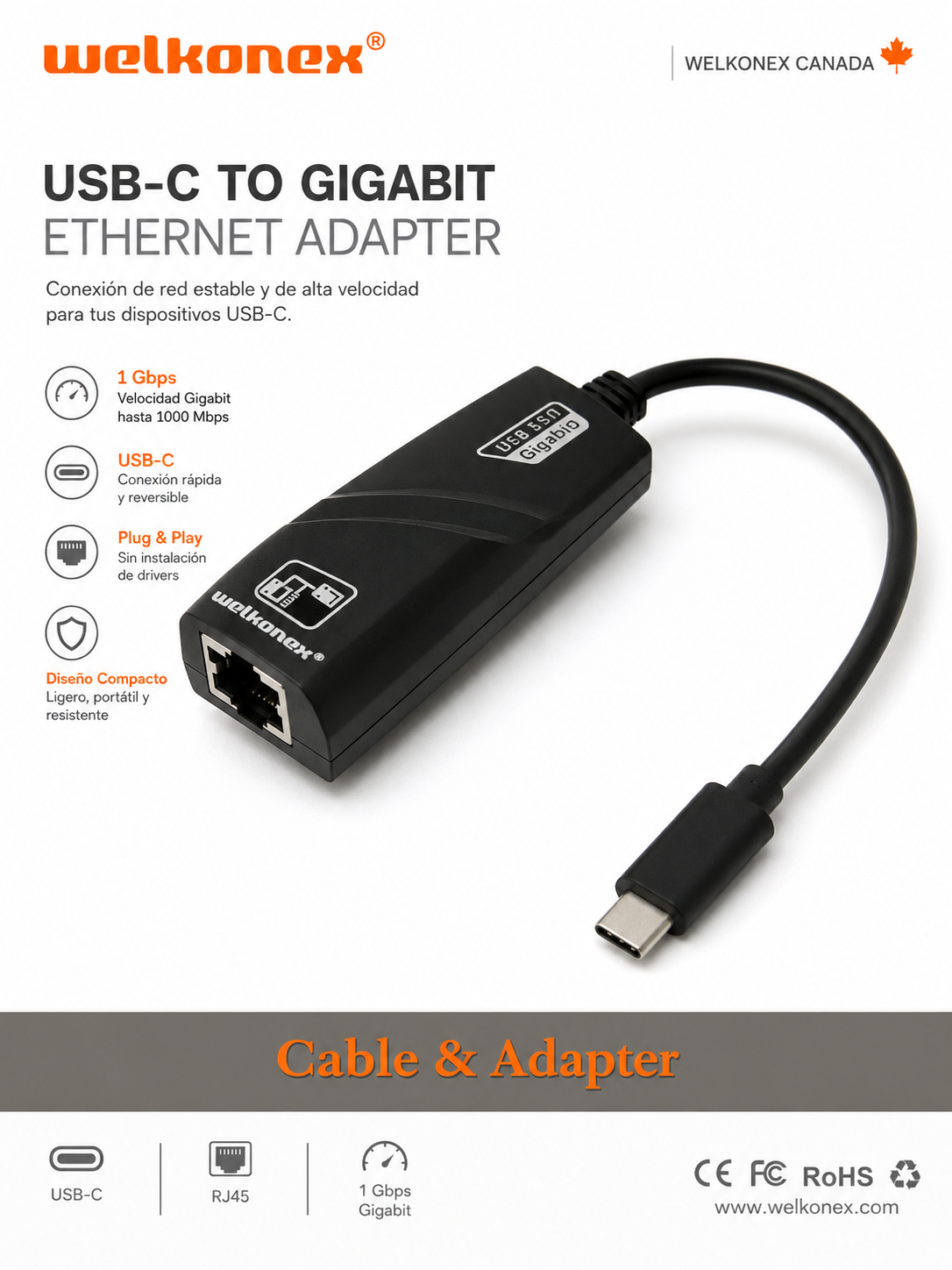 Adaptador Usb-c A Rj45 Lan Gigabit Ethernet 1000mbps